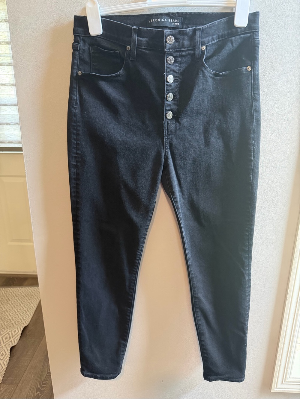 Veronica Beard Black High-Rise Skinny Jeans with Button Fly